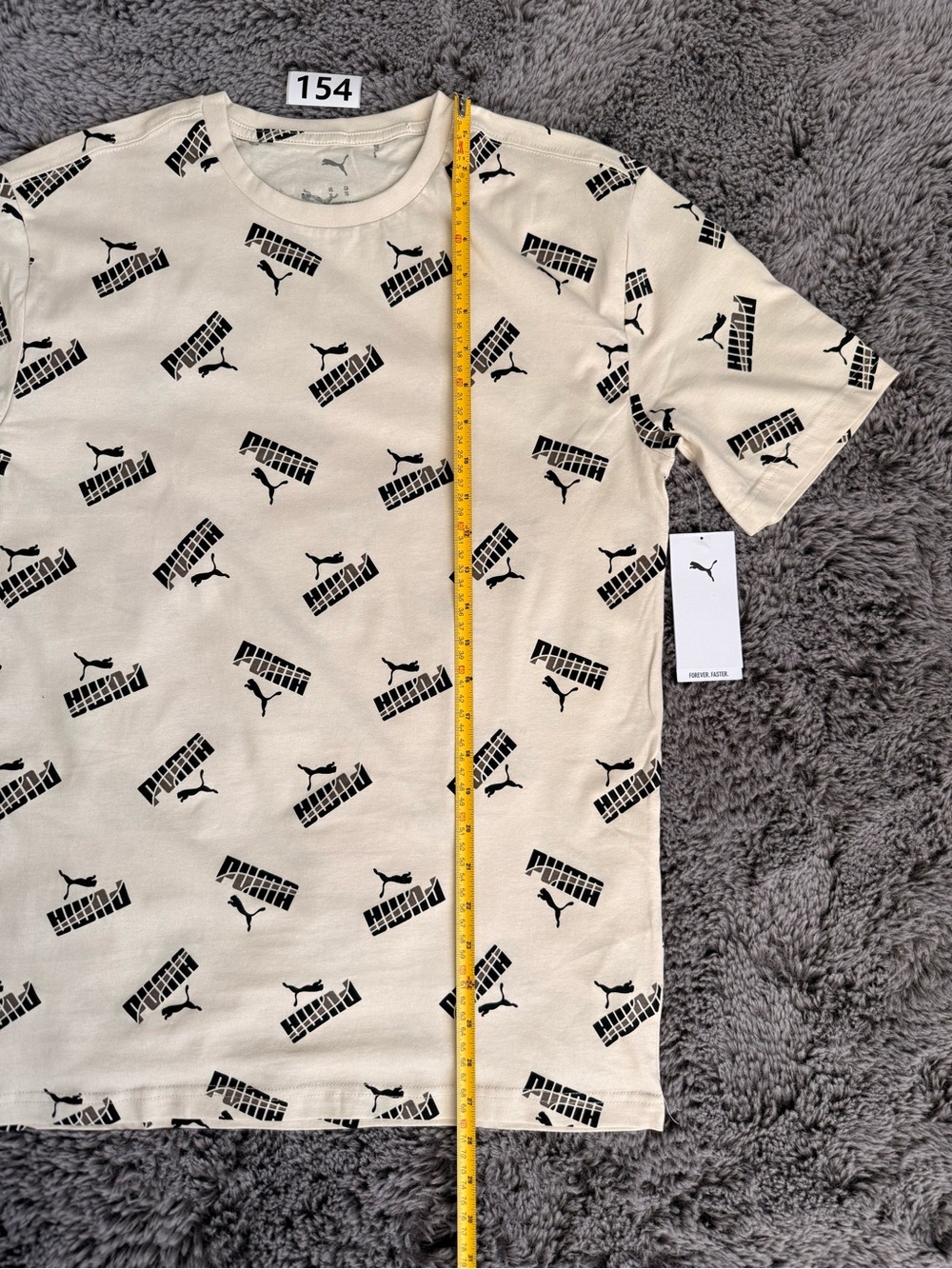 Puma Cream Short-Sleeve Tee with Black Logo Print - Picture 2 of 6